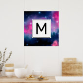 Abstract monogram roze en blauwe melkweg & sterren poster (Keuken)