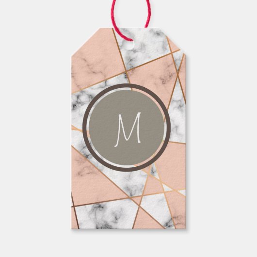 Abstract monogram roze en Faux Gold Cadeaulabel (Voorkant)