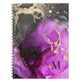 Abstract Monogram Roze Zwart Goud Alcoholinkt Notitieboek