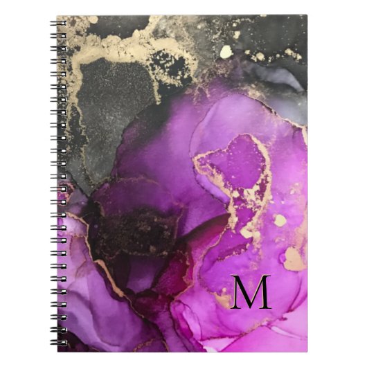 Abstract Monogram Roze Zwart Goud Alcoholinkt Notitieboek (Voorkant)