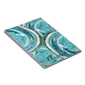 Abstract monogram Turquoise Blue en Gold Marble Notitieboek (Rechterzijde)