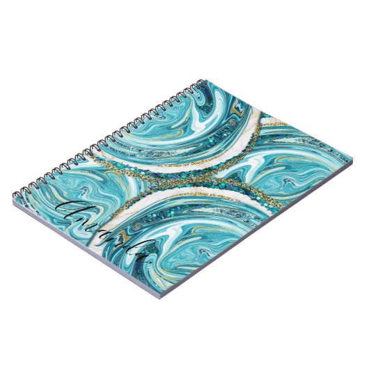Abstract monogram Turquoise Blue en Gold Marble Notitieboek (Linkerzijde)
