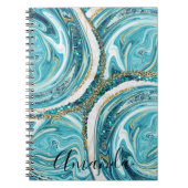 Abstract monogram Turquoise Blue en Gold Marble Notitieboek (Voorkant)