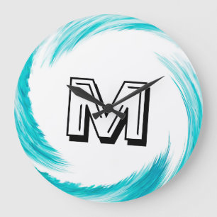 Abstract Monogram Turquoise Swirl Grote Klok