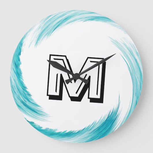 Abstract Monogram Turquoise Swirl Grote Klok (Voorkant)