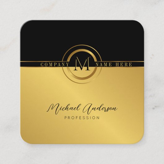 Abstract monogram van de Luxury Golden Round Lijst Vierkante Visitekaartje (Voorkant)