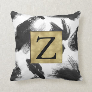 Abstract monogram voor zwarte en witte Waterverf Kussen