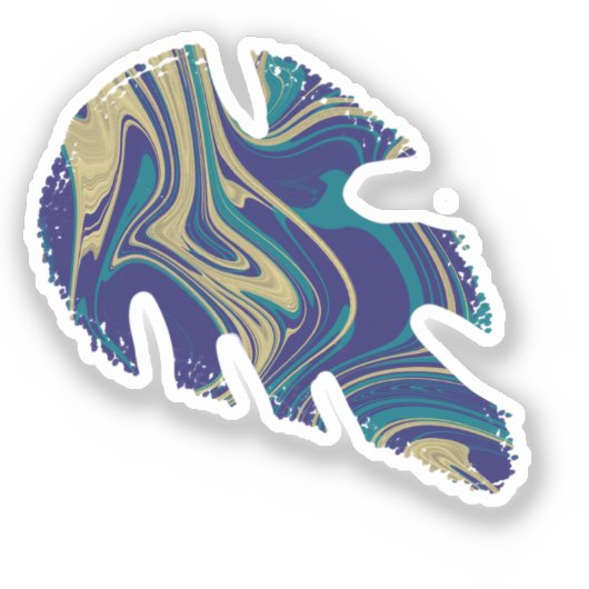 Abstract Monstera Leaf Liquid Marble Sticker (Voorkant)