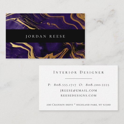 Abstract Moody Violet Gold Metallic Visitekaartje (Voorkant / Achterkant)
