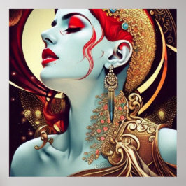  abstract mooi blauwgroen rood vrouw poster