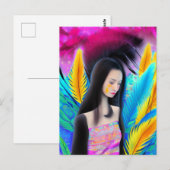 Abstract mooi maar triest aziatisch meisje kleurri briefkaart (Voorkant / Achterkant)