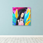 Abstract mooi maar triest aziatisch meisje kleurri canvas afdruk (Insitu (Houten vloer))