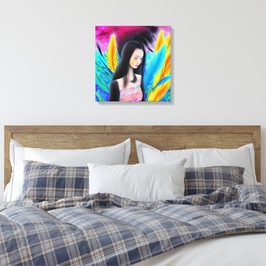 Abstract mooi maar triest aziatisch meisje kleurri canvas afdruk (Insitu (Slaapkamer))
