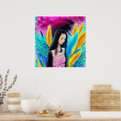 Abstract mooi maar triest aziatisch meisje kleurri poster (Keuken)