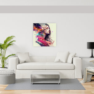 Abstract, mooi vrouwengezicht canvas afdruk