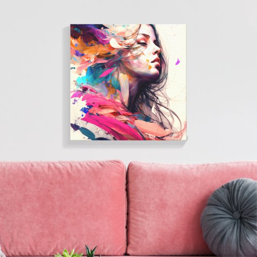 Abstract, mooi vrouwengezicht canvas afdruk (Insitu (Woonkamer))