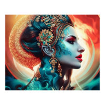 abstract mooie blauwgroen rode gouden vrouw 1