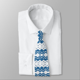 Abstract Moroccan White & Blue Wavy Lines & Dots Stropdas