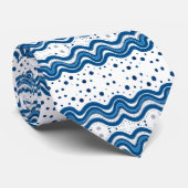 Abstract Moroccan White & Blue Wavy Lines & Dots Stropdas (Opgerold)