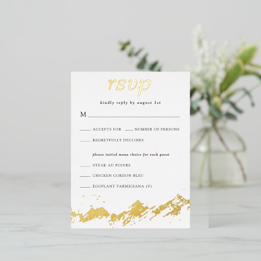 Abstract Mountain Gold op witte bruiloft RSVP Folie Uitnodiging Briefkaart (Staand Voorkant)