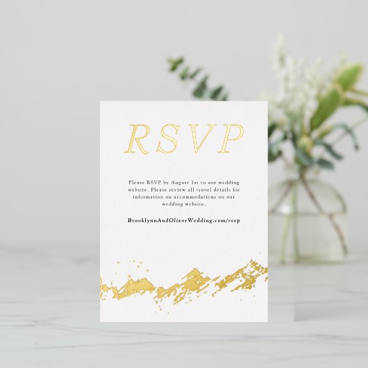 Abstract Mountain Gold/White Wedding Digitale RSVP Folie Uitnodiging Briefkaart (Staand Voorkant)