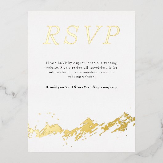 Abstract Mountain Gold/White Wedding Digitale RSVP Folie Uitnodiging Briefkaart (Voorkant)