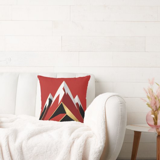 Abstract Mountain Range Red Black Gold Kussen (Bank)