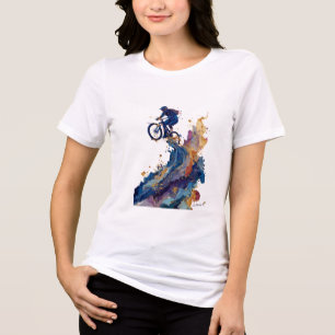 Abstract Mountainbiker Vloeibare Inkt Waterverf Tri-Blend Shirt