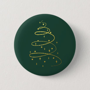 Abstract mousserend goud, groene kerstboom ronde button 5,7 cm