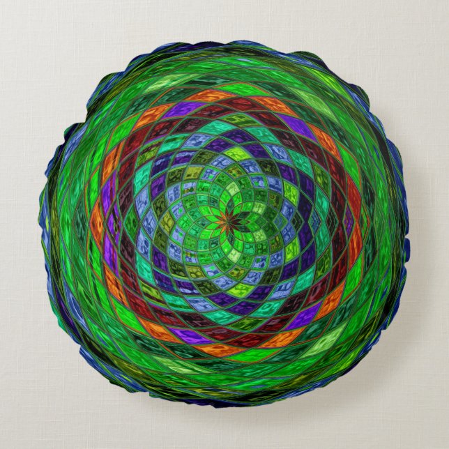 Abstract mozaïek Glas in lood #8 Rond Kussen (Voorkant)
