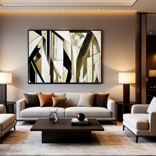 Abstract mozaïek goud en neutraal canvas afdruk