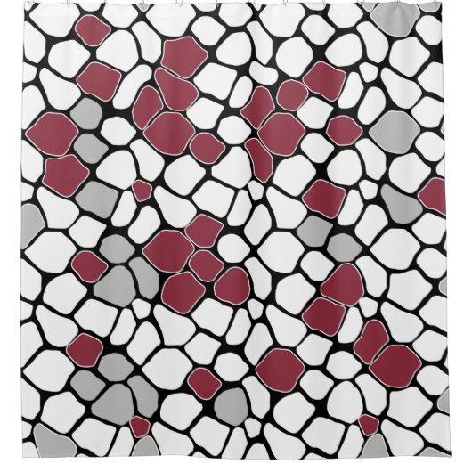 Abstract mozaïek, grijs, Bourgogne, zwart-wit Douchegordijn (Voorkant)