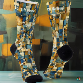 Abstract mozaïek in blauw en goud contemporain  sokken