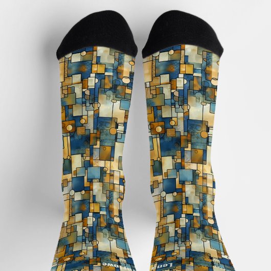 Abstract mozaïek in blauw en goud hedendaags sokken (Top)