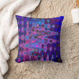 Abstract mozaïek roze en blauw golvend retro kussen