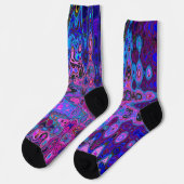 Abstract mozaïek roze en blauw golvend retro sokken (Links)