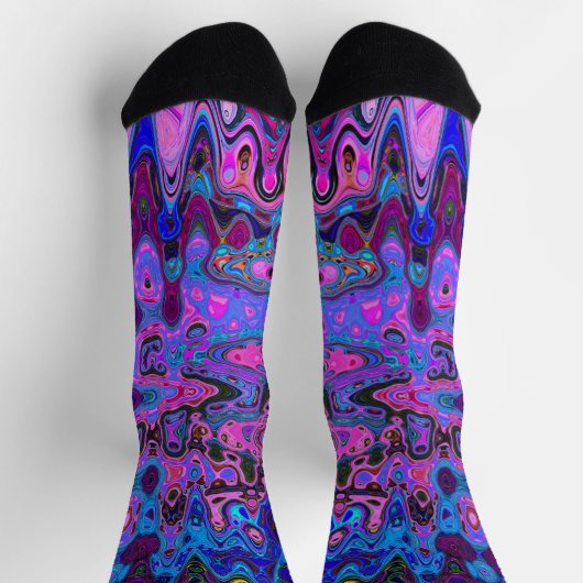 Abstract mozaïek roze en blauw golvend retro sokken (Top)