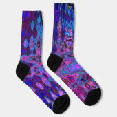 Abstract mozaïek roze en blauw golvend retro sokken (Rechts)