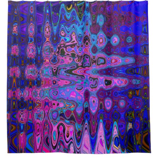 Abstract Mozaïek Roze en Blauw Wavy Retro Douchegordijn (Voorkant)