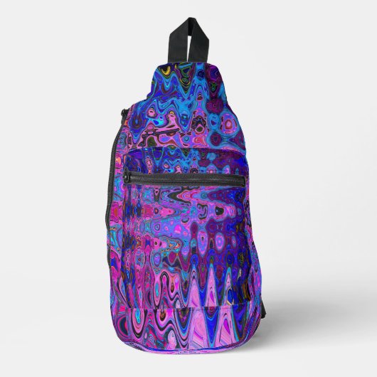 Abstract Mozaïek Roze en Blauw Wavy Retro Sling Bag (Voorkant)