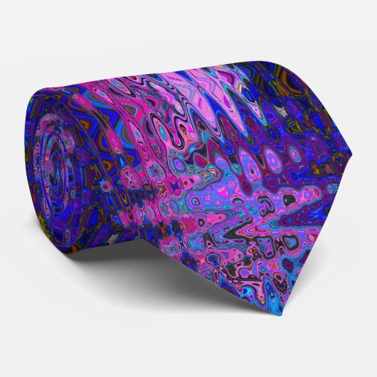 Abstract Mozaïek Roze en Blauw Wavy Retro Stropdas (Opgerold)