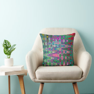 Abstract mozaïek roze en groene golvende retro kussen