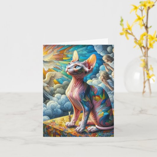 Abstract Mozaïek Sphynx Kat Groet Kaart (Gele Bloem)