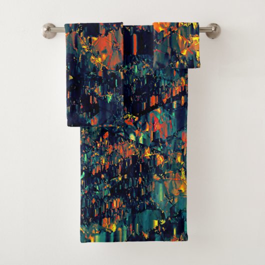 Abstract mozaïek van ontheemde kampvuur op groen bad handdoek (Insitu)