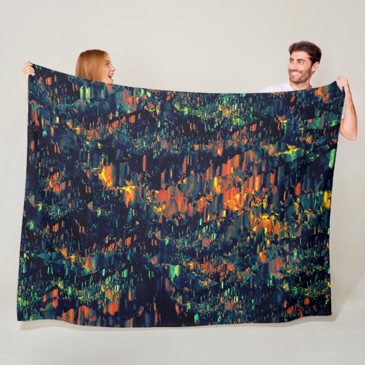 Abstract mozaïek van ontheemde kampvuur op groen fleece deken (In situ)