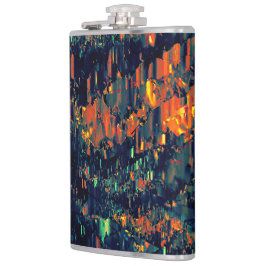 Abstract mozaïek van ontheemde kampvuur op groen heupfles