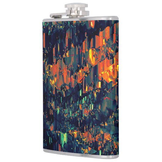 Abstract mozaïek van ontheemde kampvuur op groen heupfles (Links)