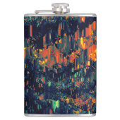 Abstract mozaïek van ontheemde kampvuur op groen heupfles (Voorkant)