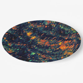 Abstract mozaïek van ontheemde kampvuur op groen papieren bordje