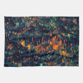 Abstract mozaïek van ontheemde kampvuur op groen theedoek (Horizontaal)